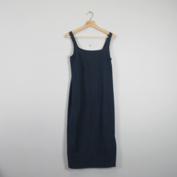 Beyond Yoga Spacedye Icon Midi Dress L Blue Square Neck Sleeveless Slit 322 - Picture 1 of 12